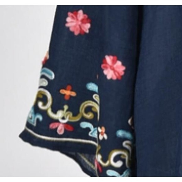 Anthropologie Fig and Flower Rayon Crepe Tunic Embroidered Flair Sleeve Size M - Picture 3 of 4